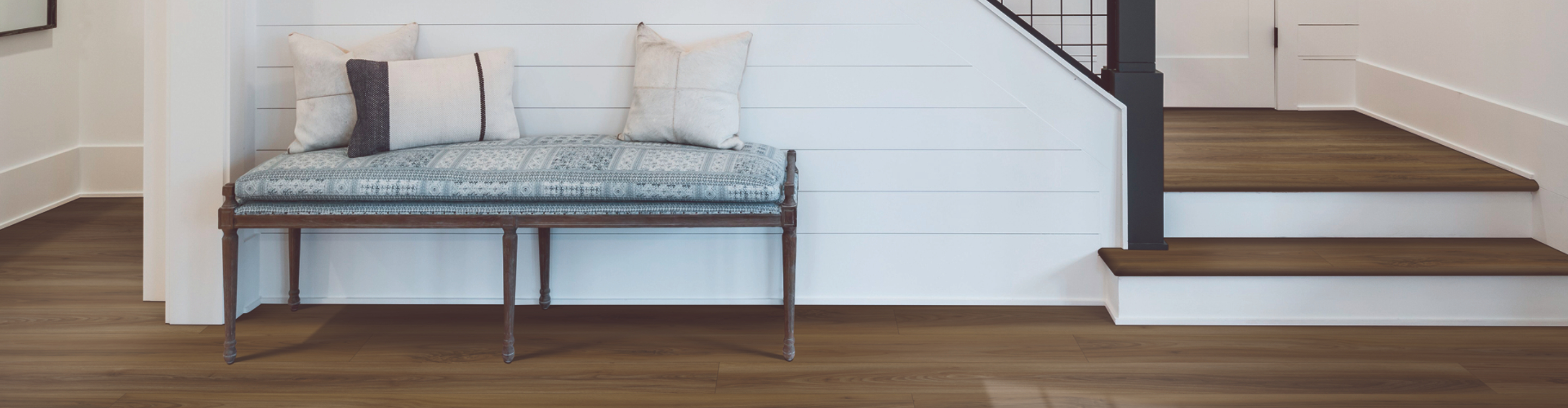 wood look floors in a stylish entryway